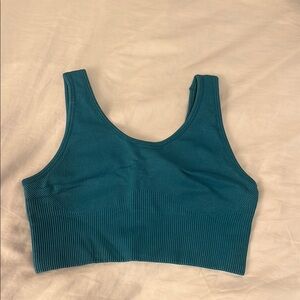 Teal Ribbed Crop Top/ sports bra
